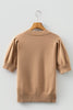 Light French Beige Solid Color Knit Short Puff Sleeve Sweater