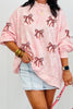 Pink Sequin Valentines Bow Patched Tie Dye Mock Neck Baggy Sweatshirt