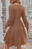 Chestnut Shirred Cuff Long Sleeve Button Round Neck Mini Dress