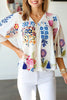 White Floral Print Tassel Tie Bracelet Sleeve Flowy Blouse