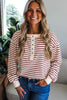 Red Dahlia Striped Print Drop Shoulder Long Sleeve Henley Top
