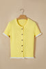 Yellow Cream Ribbed Knit Contrast Frilled Short Sleeve Sweater Cardigan