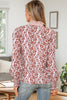 Floral Print Frilled Striped Trim Button Down Smocked Cuffs Long Sleeve Shirt