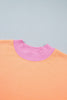 Pink Colorblock Trim Crewneck Long Sleeve Pullover Sweatshirt