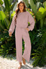 Light Pink Drop Shoulder Puff Sleeve Crop Pullover Drawstring Wide Leg Pants Set