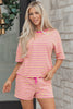 Green Stripe Drop Shoulder Boxy Casual Terry Short Set