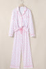 Pink Bow Print Long Sleeve Shirt and Pants Soft Pajama Set