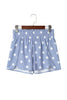 Sky Blue Polka Dot Print Shirred High Waist Casual Shorts