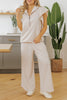 Apricot Textured Ruffled Sleeve Zipped Top and Wide Leg Pants Set