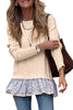 Beige Cable Texture Bohemian Ruffle Hem Patchwork Sweater