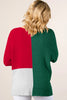 Chestnut Color Block Knit V Neck Loose Sweater