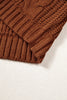 Coffee Solid Color Cable Knit High Neck Loose Pullover Sweater