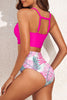 Rose Tropical Leaf Print High Waisted Bikini Swimsuit