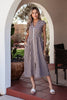 Coffee Plaid Print Full Zipper Cinched Waist Fit Flare Sleeveless Maxi Dress