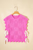 Bonbon Pointelle Knit Patterned Scalloped Trim Short Sleeve Sweater