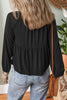 Black Smocked Bust Buttoned Split V Neck Flow Fit Blouse