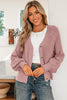 Light Pink Mixed Texture Knit Button V Neck Sweater Cardigan