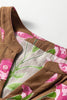 Brown Contrast Floral Print Babydoll Tunic Ruffled Hem Puff Sleeve Dress