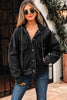 Black Big Chest Pocket Drop Shoulder Hooded Denim Jacket