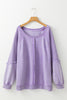 Orchid Petal Textured Patchwork Frilled Trim Plus Size Pullover Sweatshirt