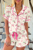 White Floral Print Contrast Pipping Short Pajamas Set