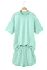 Light Pink Solid Color Exposed Seam Mock Neck Oversize Tee Casual Shorts 2pcs Outfit