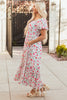 Pink Floral Puff Sleeve Square Neck Empire Waist Tiered Maxi Dress