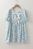 Sky Blue Floral Contrast Bow Puff Sleeve Mini Dress