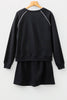 Black Contrast Piping Crewneck Pullover Mini Skirt Set