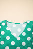 Green Polka Dot Print Ruffled Sleeve V Neck Blouse