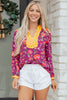 Rose Contrast Placket Split V Neck Floral Blouse