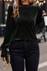 Black Frilled Collared Smocked Cuffs Puff Sleeve Velvet Blouse