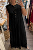Black Half Buttons Sleeveless Wide Leg Textured Jumpsuit