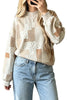 Sky Blue Patchwork Floral Print Mock Neck Long Sleeve Sweatshirt