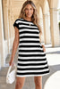 Black Stripe Cap Sleeve Shift T Shirt Dress
