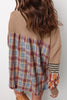 Straw Yellow Waffle Stripe Plaid Patchwork Henley Knit Top