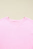 Pink Plus Size Mix Floral Patched Sleeve Ribbed Trim Baggy Sweatshirt