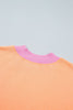Pink Colorblock Trim Crewneck Long Sleeve Pullover Sweatshirt