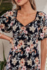 Blue Short Sleeve Smocked Detail High Waist Floral Maxi Dress