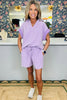 Khaki Stripe Dolman Sleeve Polo Shirt and Drawstring Shorts Set