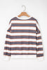 Brown Stripe Crew Neck Drop Shoulder Pullover Sweatshirt