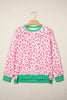 Khaki Leopard Polka Dot Colorblock Trim Long Sleeve Top