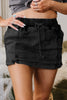 Black Drawstring High Waist Pocketed Denim Shorts