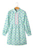 Green Floral Print Notched Neck Scalloped Detail Long Sleeve Mini Dress