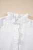 White Striped Ruffle Short Bubble Sleeve Shirt