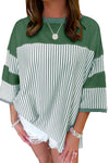 Black White Striped Patchwork 3/4 Sleeve Oversize Top