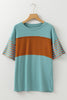 Red Dahlia Color Block Striped Detail Loose T Shirt