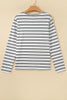 Beige Stripe Ribbed Knit Round Neck Long Sleeve Top