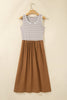 Chestnut Striped Colorblock Patchwork Sleeveless Casual Long Dress