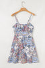 Sky Blue Floral Tiered Patchwork Spaghetti Strap Vacation Dress